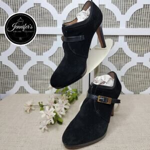 Franco Sarto Women's Black Sabelle Suede Buckle Heeled Bootie Size 8.5